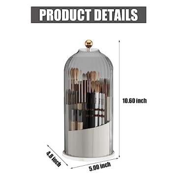 KHNR Makeup Brush Organizer with Lids,360 Rotating Makeup Organizers,Dustproof Makeup Holders and Organizers,Makeup Brushes Organizer for Vanity Desktop Bathroom Countertop,White