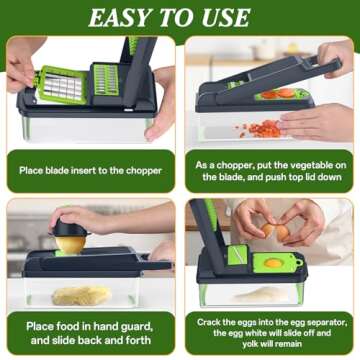 HomeHacks Vegetable Chopper Vegetable Cutter, 12 in 1 Kitchen Gadget, Dicer, Slicer, Onion Chopper, Salad Chopper, Cheese Grater & Egg Separator - Multi-Functional Veggie Chopper Lid with Handle