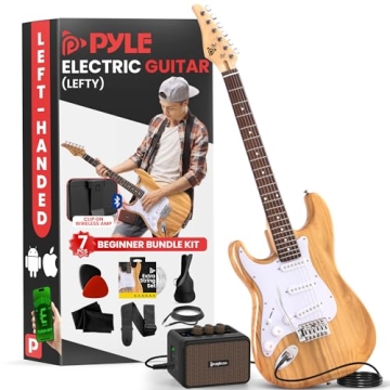 Pyle Full Size Left Handed Electric Guitar Kit with 5W Amplifier, Gig Bag, Picks, Spare Strings, and...