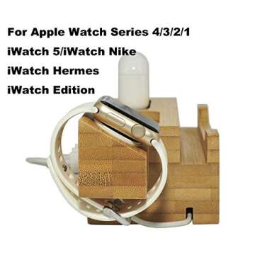 BoxThink Charging Station Apple Watch Airpods Charger Stand iphone Charging Dock Cable Management Wood Charging Station with 3 USB Ports Compatible with AirPods/Apple Watch Series3/2/1/iPhone