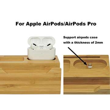 BoxThink Charging Station Apple Watch Airpods Charger Stand iphone Charging Dock Cable Management Wood Charging Station with 3 USB Ports Compatible with AirPods/Apple Watch Series3/2/1/iPhone