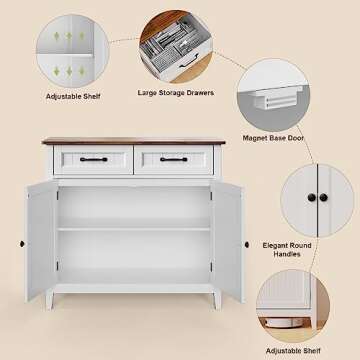 Gizoon Kitchen Sideboard Buffet Cabinet, 32'' H Large Kitchen Storage Island and Adjustable Shelf, Modern Coffee Bar Console Cabinet for Kitchen, Dining Room, Bathroom, Entryway, Retro