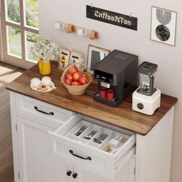 Gizoon Kitchen Sideboard Buffet Cabinet, 32'' H Large Kitchen Storage Island and Adjustable Shelf, Modern Coffee Bar Console Cabinet for Kitchen, Dining Room, Bathroom, Entryway, Retro