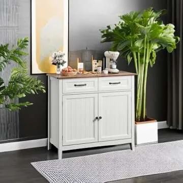 Gizoon Kitchen Sideboard Buffet Cabinet, 32'' H Large Kitchen Storage Island and Adjustable Shelf, Modern Coffee Bar Console Cabinet for Kitchen, Dining Room, Bathroom, Entryway, Retro