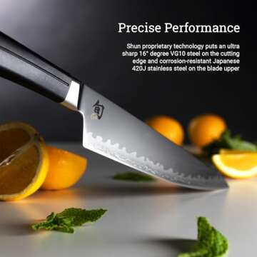 Shun Sora 8" Chef's Knife, Handcrafted Japanese Kitchen Knife, VG10 Steel Edge and 420J Stainless Steel Blade, Balanced Handle, Gyuto-Style Chef Tool for Professional and Home Chefs