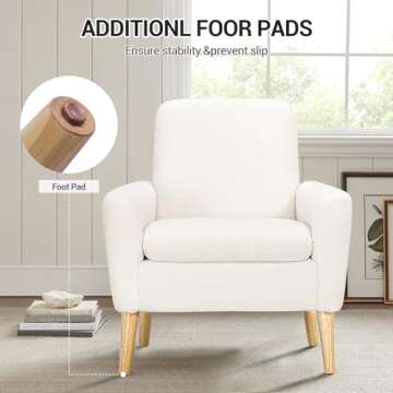 Lohoms Sherpa Accent Chair White Teddy Fabric Upholstered Comfortable Arm Chair Comfy Reading Chairs for Bedroom, Living Room Chair Small Sofa Chair with Wood Legs