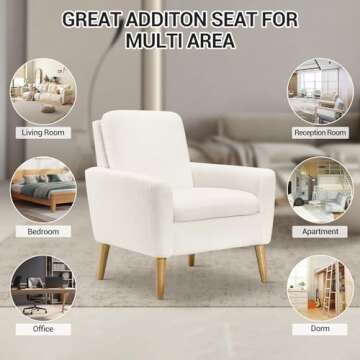 Lohoms Sherpa Accent Chair White Teddy Fabric Upholstered Comfortable Arm Chair Comfy Reading Chairs for Bedroom, Living Room Chair Small Sofa Chair with Wood Legs