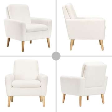 Lohoms Sherpa Accent Chair White Teddy Fabric Upholstered Comfortable Arm Chair Comfy Reading Chairs for Bedroom, Living Room Chair Small Sofa Chair with Wood Legs