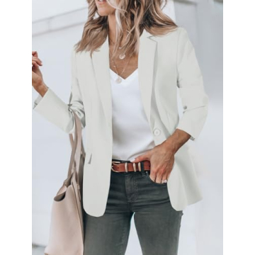 Cicy Bell Womens Casual Blazers Open Front Long Sleeve Work Office Suit Jackets Blazer White