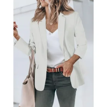 Cicy Bell Womens Casual Blazers Open Front Long Sleeve Work Office Suit Jackets Blazer White