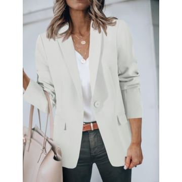 Cicy Bell Womens Casual Blazers Open Front Long Sleeve Work Office Suit Jackets Blazer White