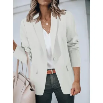 Cicy Bell Womens Casual Blazers Open Front Long Sleeve Work Office Suit Jackets Blazer White