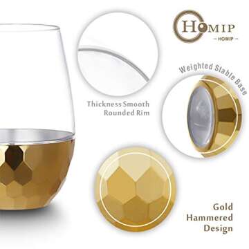HOMIP Unbreakable Stemless Wine Glasses - 16 oz White and Red Wine Plastic Tumbler - Outdoor Pool Sa...