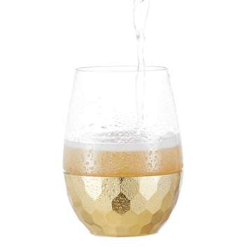 HOMIP Unbreakable Stemless Wine Glasses - 16 oz White and Red Wine Plastic Tumbler - Outdoor Pool Safe Disposable Shatterproof Gold Cocktails & Scotch Wine Goblet for Homes, Camping - Set of 4