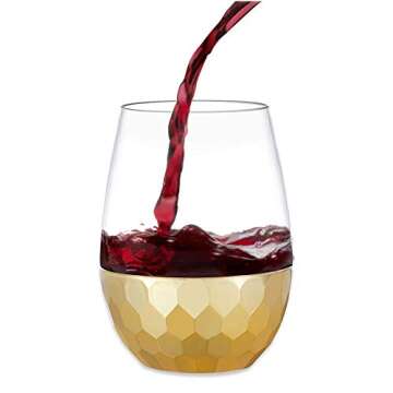 HOMIP Unbreakable Stemless Wine Glasses - 16 oz White and Red Wine Plastic Tumbler - Outdoor Pool Safe Disposable Shatterproof Gold Cocktails & Scotch Wine Goblet for Homes, Camping - Set of 4