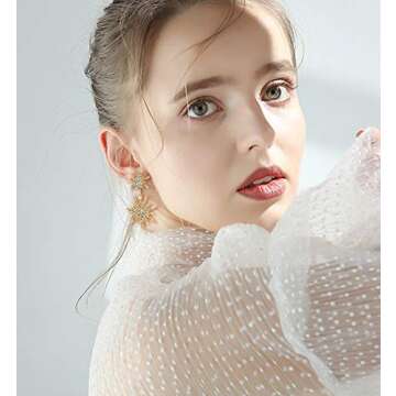 Starburst Dangle Drop Earrings Gold Plated Crystal Hexagram Star Stud Statement Dangle Earrings Wedding Earrings for Women