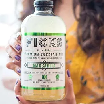 Ficks Margarita Premium Cocktail Mix (3-Pack) - Real Lime Juice & Agave Makes 10 Drinks per Bottle, All Natural, Low in Sugar & Calories - Perfect with Tequila or Mezcal
