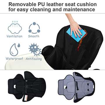 INFANS High Chair for Babies & Toddlers, Foldable Highchair with Multiple Adjustable Backrest, Footrest and Seat Height, Removable Tray, Detachable PU Leather Cushion, Built-in Rear Wheels (Black)