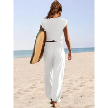 LAMISSCHE Women's Soft 2-Piece Loungewear Set Cropped Top Wide Pants