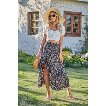 BTFBM Women Summer Boho Maxi Skirt with Built-In Shorts