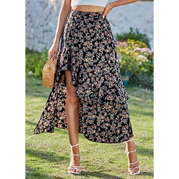 BTFBM Women Summer Boho Maxi Skirt with Built-In Shorts