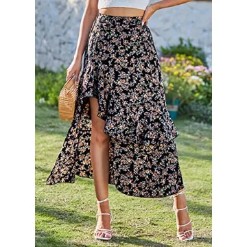 BTFBM Women Summer Boho Maxi Skirt with Built-In Shorts