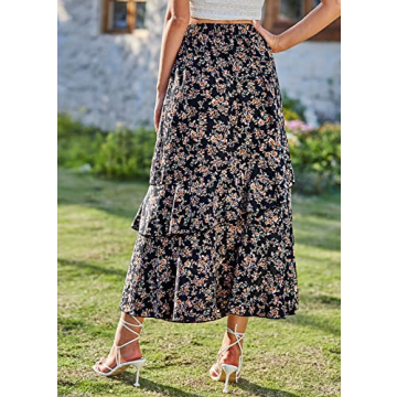 BTFBM Women Summer Boho Maxi Skirt with Built-In Shorts
