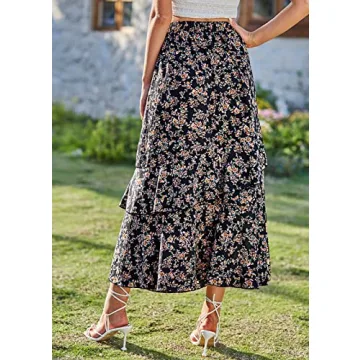 BTFBM Women Summer Boho Maxi Skirt with Built-In Shorts