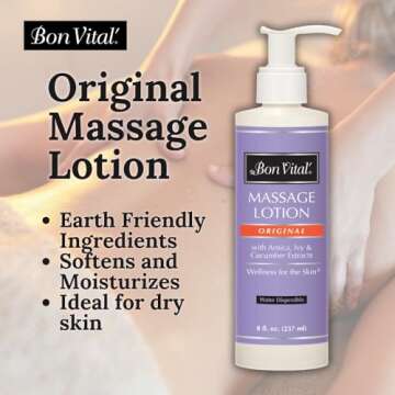 Bon Vital' Original Massage Lotion for a Versatile Massage Foundation to Relax Sore Muscles & Repair Dry Skin, Lightweight, Non-Greasy Formula to Moisturize and Repair Dry Skin, 8 Oz, Label may Vary