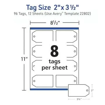 Avery Blank Printable Tags with Sure Feed, 2" x 3.5", White, 96 Customizable Tags with String, Great for Branding, Gift Tags, Price Tags, and More (22802)