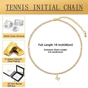 Tennis Chain Z Necklace Initial for Women,14K Gold Plated Cubic Zirconia Letter Choker Tennis Chain Necklace for Women