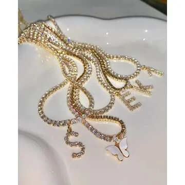 Tennis Chain Z Necklace Initial for Women,14K Gold Plated Cubic Zirconia Letter Choker Tennis Chain Necklace for Women