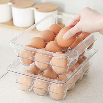 Ambergron Stackable Egg Holder Organizers for Refrigerator, Freezer, Kitchen Plastic 12 Eggs Storage Trays with Lids, Pantry, Fridge, Countertop, Kitchen, Clear Container, BPA-Free