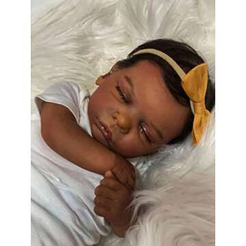 TFJS Reborn Baby Dolls - Black Girl, 19 Inch Realistic Newborn, African American, Dark Skin Silicone