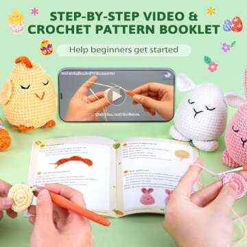 Crochetta Crochet Kit for Beginners, Crochet Starter Kit with Step-by-Step Video Tutorials, Amigurumi Crochet DIY Knitting Supplies for Adults Kids-Bunny/Chick/Sheep(40%+ Yarn)