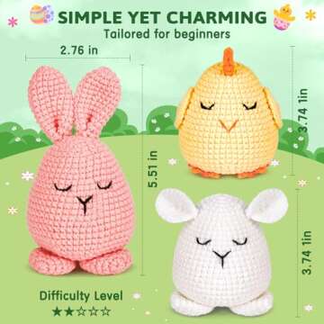 Crochetta Crochet Kit for Beginners, Crochet Starter Kit with Step-by-Step Video Tutorials, Amigurumi Crochet DIY Knitting Supplies for Adults Kids-Bunny/Chick/Sheep(40%+ Yarn)