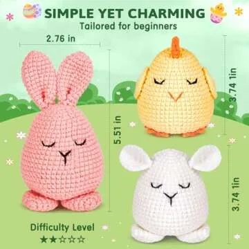Crochetta Crochet Kit for Beginners, Crochet Starter Kit with Step-by-Step Video Tutorials, Amigurumi Crochet DIY Knitting Supplies for Adults Kids-Bunny/Chick/Sheep(40%+ Yarn)