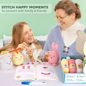 Crochetta Crochet Kit for Beginners, Crochet Starter Kit with Step-by-Step Video Tutorials, Amigurumi Crochet DIY Knitting Supplies for Adults Kids-Bunny/Chick/Sheep(40%+ Yarn)