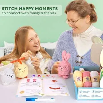 Crochetta Crochet Kit for Beginners, Crochet Starter Kit with Step-by-Step Video Tutorials, Amigurumi Crochet DIY Knitting Supplies for Adults Kids-Bunny/Chick/Sheep(40%+ Yarn)