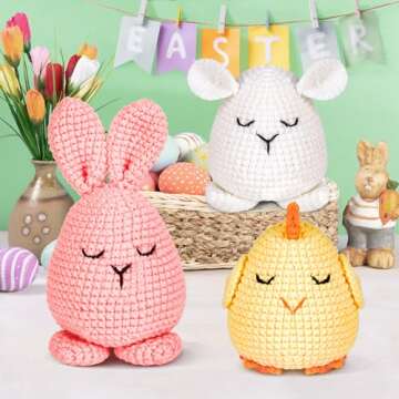 Crochetta Crochet Kit for Beginners, Crochet Starter Kit with Step-by-Step Video Tutorials, Amigurumi Crochet DIY Knitting Supplies for Adults Kids-Bunny/Chick/Sheep(40%+ Yarn)