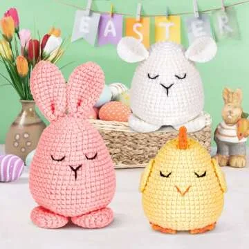 Crochetta Crochet Kit for Beginners, Crochet Starter Kit with Step-by-Step Video Tutorials, Amigurumi Crochet DIY Knitting Supplies for Adults Kids-Bunny/Chick/Sheep(40%+ Yarn)