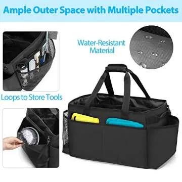 HODRANT Extra-Large Cleaning Caddy, Organizer with Handles for Cleaning Tools & Products Storage, Large Capacity Tote Bag for Car, Home & Housekeeping Work, Black