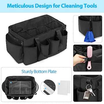 HODRANT Extra-Large Cleaning Caddy, Organizer with Handles for Cleaning Tools & Products Storage, Large Capacity Tote Bag for Car, Home & Housekeeping Work, Black