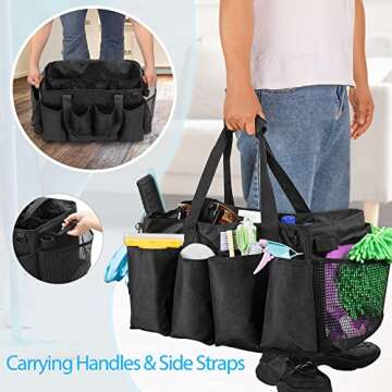 HODRANT Extra-Large Cleaning Caddy, Organizer with Handles for Cleaning Tools & Products Storage, Large Capacity Tote Bag for Car, Home & Housekeeping Work, Black