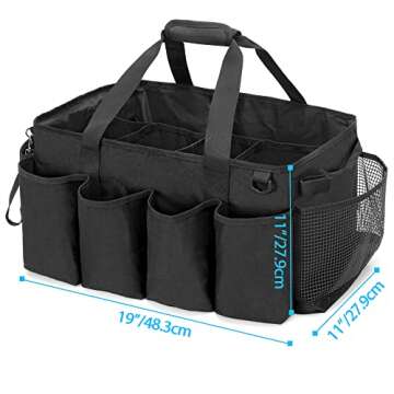 HODRANT Extra-Large Cleaning Caddy, Organizer with Handles for Cleaning Tools & Products Storage, Large Capacity Tote Bag for Car, Home & Housekeeping Work, Black