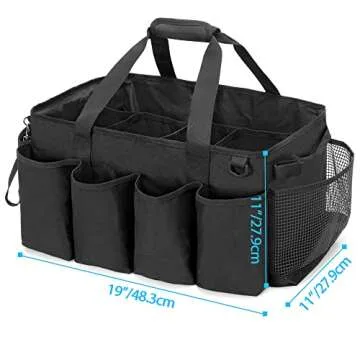HODRANT Extra-Large Cleaning Caddy, Organizer with Handles for Cleaning Tools & Products Storage, Large Capacity Tote Bag for Car, Home & Housekeeping Work, Black