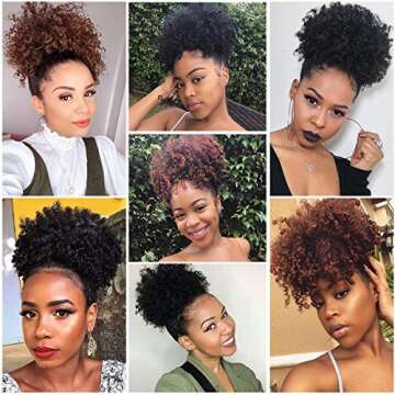 Afro Puff Ponytail Drawstring Synthetic Short Kinky Curly Pineapple Ponytail Donut Chignon Hairpieces Wig 115g Wrap Updo Hair Extensions With Two Clips 1B