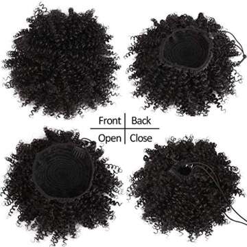 Afro Puff Ponytail Drawstring Synthetic Short Kinky Curly Pineapple Ponytail Donut Chignon Hairpieces Wig 115g Wrap Updo Hair Extensions With Two Clips 1B