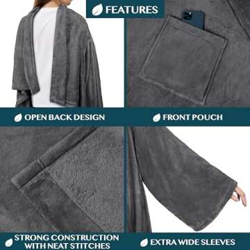 PAVILIA Wearable Blanket with Sleeves for Adult Women Men, Cozy Fleece Warm Wrap Throw Blanket with Arms, Pocket, Gifts for Christmas, Wife, Dark Grey