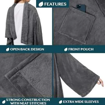 PAVILIA Wearable Blanket with Sleeves for Adult Women Men, Cozy Fleece Warm Wrap Throw Blanket with Arms, Pocket, Gifts for Christmas, Wife, Dark Grey